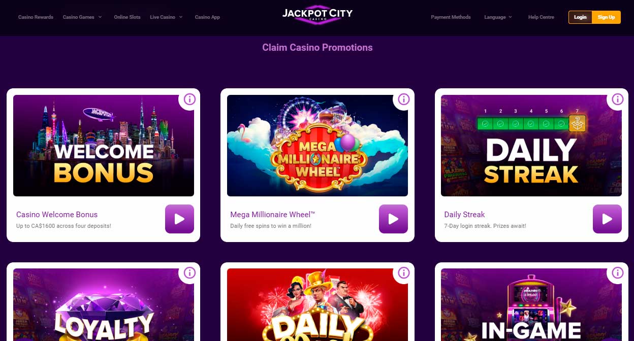 jackpotcity casino claim promotions